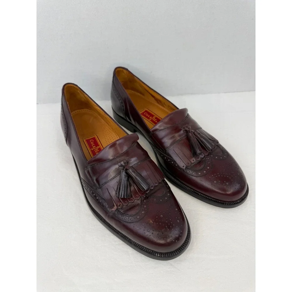 Cole Haan City Mens Burgundy Leather Wingtip Kiltie‎ Tassel Loafers 12 D